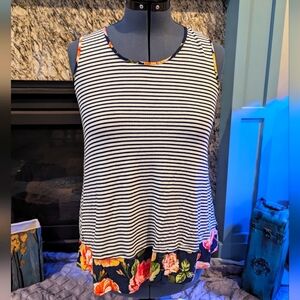 Mixed Media Navy and White Tunic Tank - L